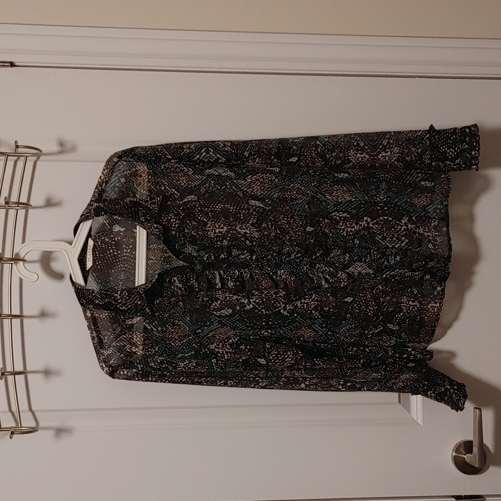 Planet Sheer Dress Shirt in Brown Blue and Cream US 12
